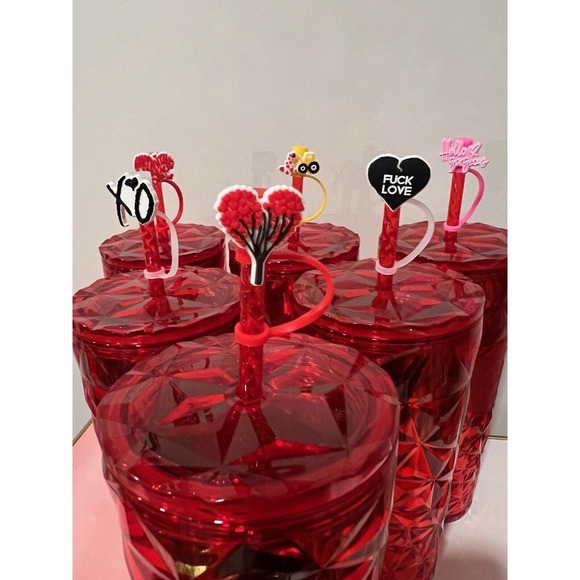 Starbucks 24oz Tumbler Red Diamond Prism Crystal, W/ Valentines Day Straw Topper - Picture 3 of 5